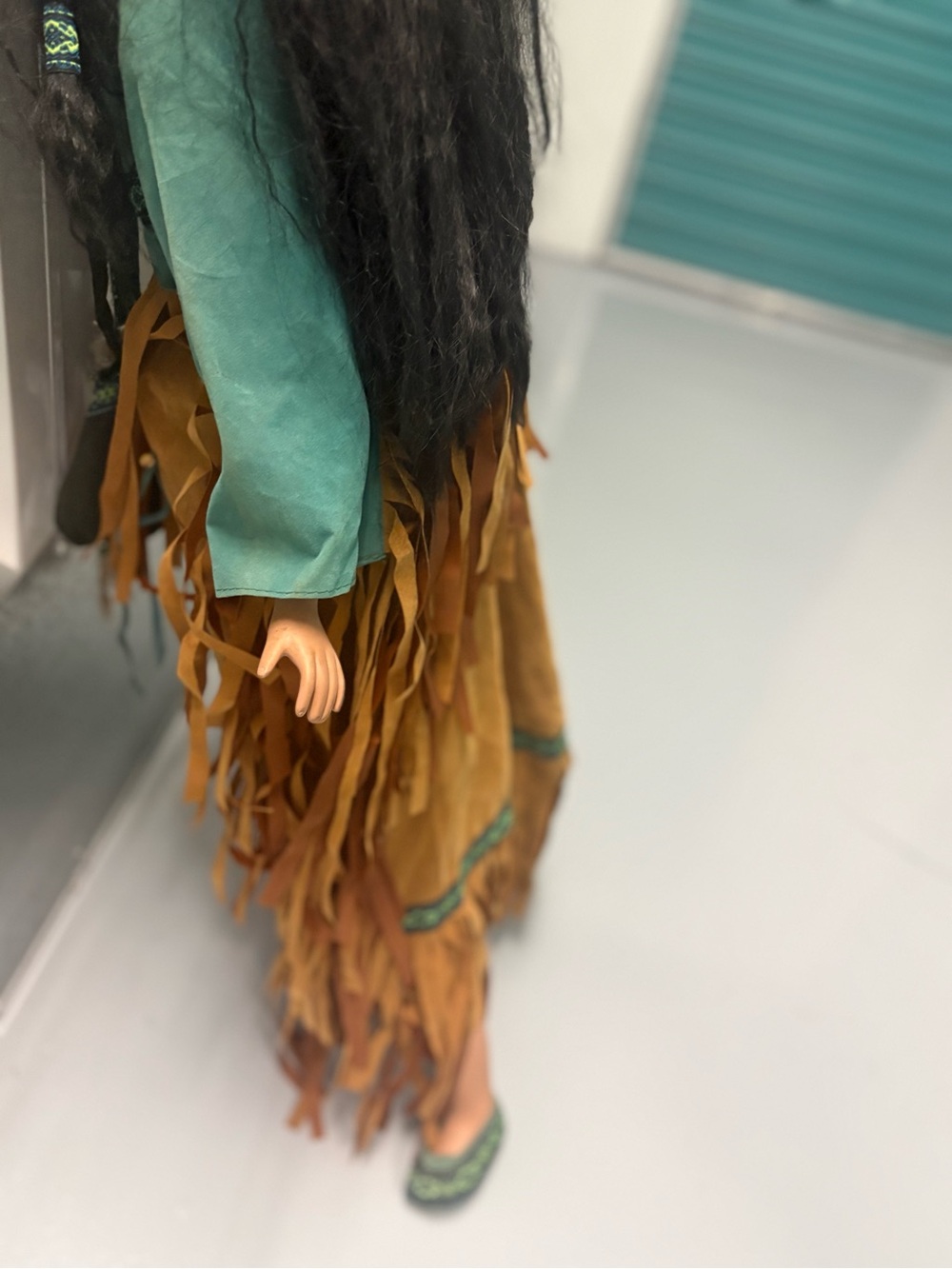 Native Style Collectible Doll with Teal Top and Tan Fringe Skirt - Picture 14 of 16